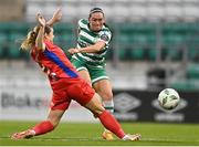 7 October 2023; Alannah McEvoy of Shamrock Rovers in action against Margaret Pierce of Shelbourne during the SSE Airtricity Women's Premier Division match between Shamrock Rovers and Shelbourne at Tallaght Stadium in Dublin. Photo by Eóin Noonan/Sportsfile