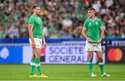 7 October 2023; Ireland players Stuart McCloskey, left, and Jonathan Sexton during the 2023 Rugby World Cup Pool B match between Ireland and Scotland at the Stade de France in Paris, France. Photo by Ramsey Cardy/Sportsfile
