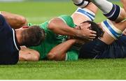 7 October 2023; James Lowe of Ireland reacts after an injury to his eye during the 2023 Rugby World Cup Pool B match between Ireland and Scotland at the Stade de France in Paris, France. Photo by Harry Murphy/Sportsfile