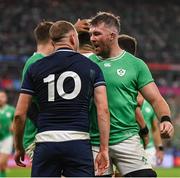 7 October 2023; Peter O’Mahony of Ireland and Finn Russell of Scotland during the 2023 Rugby World Cup Pool B match between Ireland and Scotland at the Stade de France in Paris, France. Photo by Brendan Moran/Sportsfile