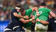 7 October 2023; Dave Kilcoyne of Ireland, left, and teammate Jack Conan drive a maul during the 2023 Rugby World Cup Pool B match between Ireland and Scotland at the Stade de France in Paris, France. Photo by Harry Murphy/Sportsfile