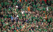 7 October 2023; Ireland supporters celebrate after their side's victory in the 2023 Rugby World Cup Pool B match between Ireland and Scotland at the Stade de France in Paris, France. Photo by Brendan Moran/Sportsfile