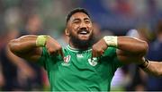 7 October 2023; Bundee Aki of Ireland celebrates after his side's victory in the 2023 Rugby World Cup Pool B match between Ireland and Scotland at the Stade de France in Paris, France. Photo by Brendan Moran/Sportsfile