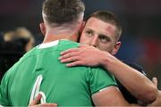 7 October 2023; Finn Russell of Scotland and Peter O’Mahony of Ireland after the 2023 Rugby World Cup Pool B match between Ireland and Scotland at the Stade de France in Paris, France. Photo by Brendan Moran/Sportsfile