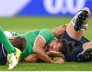 7 October 2023; James Lowe of Ireland holds his eye during the 2023 Rugby World Cup Pool B match between Ireland and Scotland at the Stade de France in Paris, France. Photo by Harry Murphy/Sportsfile