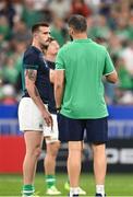 7 October 2023; Mack Hansen of Ireland and Ireland head coach Andy Farrell during the 2023 Rugby World Cup Pool B match between Ireland and Scotland at the Stade de France in Paris, France. Photo by Harry Murphy/Sportsfile