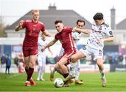 7 October 2023; James Clarke of Bohemians in action against Ed McCarthy of Galway United during the Sports Direct Men’s FAI Cup semi-final match between Galway United and Bohemians at Eamonn Deacy Park in Galway. Photo by Stephen McCarthy/Sportsfile