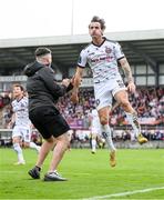 7 October 2023; Dylan Connolly of Bohemians celebrates after scoring his side's first goal during the Sports Direct Men’s FAI Cup semi-final match between Galway United and Bohemians at Eamonn Deacy Park in Galway. Photo by Stephen McCarthy/Sportsfile