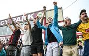 7 October 2023; Bohemians supporters celebrate their goal, scored by Dylan Connolly, not pictured, during the Sports Direct Men’s FAI Cup semi-final match between Galway United and Bohemians at Eamonn Deacy Park in Galway. Photo by Stephen McCarthy/Sportsfile