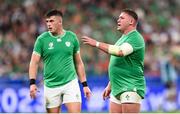 7 October 2023; Tadhg Furlong, right, and Dan Sheehan of Ireland during the 2023 Rugby World Cup Pool B match between Ireland and Scotland at the Stade de France in Paris, France. Photo by Ramsey Cardy/Sportsfile