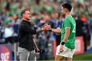 7 October 2023; Conor Murray of Ireland and former Scotland player Stuart Hogg after the 2023 Rugby World Cup Pool B match between Ireland and Scotland at the Stade de France in Paris, France. Photo by Ramsey Cardy/Sportsfile
