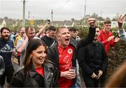 8 October 2023; St Patrick's Athletic supporters before the Sports Direct Men’s FAI Cup semi-final match between Cork City and St Patrick's Athletic at Turner’s Cross in Cork. Photo by Eóin Noonan/Sportsfile