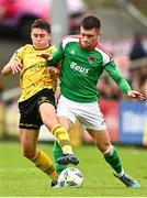 8 October 2023; Joshua Honohan of Cork City in action against Kian Leavy of St Patrick's Athletic during the Sports Direct Men’s FAI Cup semi-final match between Cork City and St Patrick's Athletic at Turner’s Cross in Cork. Photo by Eóin Noonan/Sportsfile