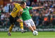 8 October 2023; Jonas Häkkinen of Cork City in action against Tommy Lonergan of St Patrick's Athletic during the Sports Direct Men’s FAI Cup semi-final match between Cork City and St Patrick's Athletic at Turner’s Cross in Cork. Photo by Stephen McCarthy/Sportsfile