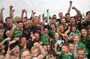 8 October 2023; Erin’s Own Cargin players celebrate after the Antrim County Senior Club Football Championship final match between Cuchullians Dunloy and Erin’s Own Cargin at Corrigan Park in Belfast. Photo by Ramsey Cardy/Sportsfile