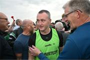 8 October 2023; Erin's Own Cargin manager Ronan Devlin after his side's victory in the Antrim County Senior Club Football Championship final match between Cuchullians Dunloy and Erin’s Own Cargin at Corrigan Park in Belfast. Photo by Ramsey Cardy/Sportsfile
