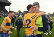 8 October 2023; Summerhill manager Conor Gillespie, right, and Liam Shaw celebrate after their side's victory in the Meath County Senior Club Football Championship final match between Summerhill and Ratoath at Páirc Tailteann in Navan, Meath. Photo by Seb Daly/Sportsfile