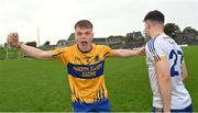 8 October 2023; Adam McDonnell of Summerhill celebrates in front of Ratoath's Liam Kelly after his side's victory in the Meath County Senior Club Football Championship final match between Summerhill and Ratoath at Páirc Tailteann in Navan, Meath. Photo by Seb Daly/Sportsfile