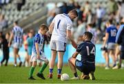 8 October 2023; Kevin McManamon of St Judes, right, shakes hands with Ballyboden St Endas goalkeeper Darragh Gogan after the Dublin County Senior Club Football Championship semi-final match between St Judes and Ballyboden St Endas at Parnell Park in Dublin. Photo by Sam Barnes/Sportsfile