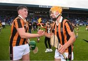 8 October 2023; James Cuddy, right, and Daniel Delaney of Camross celebrate after the Laois County Senior Hurling Championship Final match between Abbeyleix St Lazarians and Camross at Laois Hire O'Moore Park in Portlaoise, Laois. Photo by Ben McShane/Sportsfile
