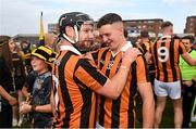 8 October 2023; Dwane Palmer, left, and Robert Delaney of Camross celebrate after the Laois County Senior Hurling Championship Final match between Abbeyleix St Lazarians and Camross at Laois Hire O'Moore Park in Portlaoise, Laois. Photo by Ben McShane/Sportsfile