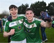 8 October 2023; Senan Curran, left, and Seán Harkin of Mohill celebrate after their side's victory in in the Leitrim County Senior Club Football Championship final match between Mohill and St Mary's Kiltoghert at Avant Money Páirc Seán Mac Diarmada in Carrick-on-Shannon, Leitrim. Photo by Piaras Ó Mídheach/Sportsfile