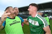 8 October 2023; Éanna Madden of Mohill celebrates with his manager Eamonn O'Hara after their side's victory in the Leitrim County Senior Club Football Championship final match between Mohill and St Mary's Kiltoghert at Avant Money Páirc Seán Mac Diarmada in Carrick-on-Shannon, Leitrim. Photo by Piaras Ó Mídheach/Sportsfile