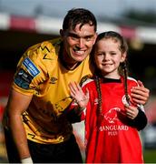 8 October 2023; Anto Breslin of St Patrick's Athletic celebrates with his niece Kayleigh after the Sports Direct Men’s FAI Cup semi-final match between Cork City and St Patrick's Athletic at Turner’s Cross in Cork. Photo by Stephen McCarthy/Sportsfile