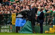 8 October 2023; A camera operator and broadcast camera during the Sports Direct Men’s FAI Cup semi-final match between Cork City and St Patrick's Athletic at Turner’s Cross in Cork. Photo by Stephen McCarthy/Sportsfile