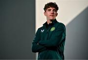 9 October 2023; Tony Springett poses for a portrait during a Republic of Ireland U21's media day at the Carlton Hotel Blanchardstown in Dublin. Photo by Sam Barnes/Sportsfile