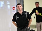 9 October 2023; Rhys McClenaghan of Ireland on his return at Dublin Airport after winning gold in the Men's Pommel Horse Final at the 2023 World Artistic Gymnastics Championships. Photo by Ramsey Cardy/Sportsfile