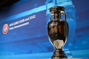 10 October 2023; A view of the The Henri Delaunay Trophy before the UEFA EURO 2028 & 2032 Host Announcement at the UEFA headquarters, in Nyon, Switzerland. Photo by Kristian Skeie/UEFA via Sportsfile