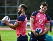10 October 2023; Jamison Gibson-Park and Dan Sheehan practice lineouts during an Ireland rugby squad training session at Stade Omnisports des Fauvettes in Domont, France. Photo by Harry Murphy/Sportsfile