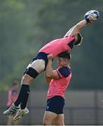 10 October 2023; Peter O’Mahony is lifted by Dan Sheehan during an Ireland rugby squad training session at Stade Omnisports des Fauvettes in Domont, France. Photo by Harry Murphy/Sportsfile