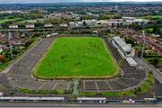10 October 2023; An aerial view of Casement Park, which was announced as one of the proposed venues for UEFA Euro 2028, in Belfast, for the 2028 UEFA European Football Championship. Photo by Ramsey Cardy/Sportsfile