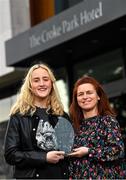 10 October 2023; Niamh Murray of Clann Éireann and Armagh is presented with The Croke Park/LGFA Player of the Month award for September 2023 by Edele O’Reilly, Director of Sales and Marketing, The Croke Park, at The Croke Park in Jones Road, Dublin. Niamh was player of the match as Clann Éireann retained their Armagh county senior title with victory over Carrickcruppen on September 23. Having scored 0-6 in the semi-final win against Ballyhegan, Niamh registered 1-6 as Clann Éireann secured Orchard County silverware once again. Photo by David Fitzgerald/Sportsfile