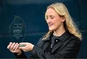 10 October 2023; Niamh Murray of Clann Éireann and Armagh is pictured with The Croke Park/LGFA Player of the Month award for September 2023, at The Croke Park in Jones Road, Dublin. Niamh was player of the match as Clann Éireann retained their Armagh county senior title with victory over Carrickcruppen on September 23. Having scored 0-6 in the semi-final win against Ballyhegan, Niamh registered 1-6 as Clann Éireann secured Orchard County silverware once again. Photo by David Fitzgerald/Sportsfile