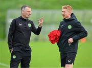 10 October 2023; Head coach Jim Crawford, left, with assistant coach Paul McShane during a Republic of Ireland U21 training session at the FAI National Training Centre in Abbotstown, Dublin. Photo by Piaras Ó Mídheach/Sportsfile