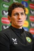 10 October 2023; Coach Keith Andrews during a Republic of Ireland press conference at FAI Headquarters in Abbotstown, Dublin. Photo by Stephen McCarthy/Sportsfile