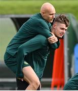 10 October 2023; Will Smallbone, left, and Evan Ferguson during a Republic of Ireland training session at the FAI National Training Centre in Abbotstown, Dublin. Photo by Stephen McCarthy/Sportsfile