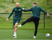 10 October 2023; Will Smallbone and Evan Ferguson, right, during a Republic of Ireland training session at the FAI National Training Centre in Abbotstown, Dublin. Photo by Stephen McCarthy/Sportsfile