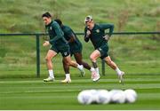 10 October 2023; Sam Szmodics and Jamie McGrath, left, during a Republic of Ireland training session at the FAI National Training Centre in Abbotstown, Dublin. Photo by Stephen McCarthy/Sportsfile