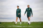 10 October 2023; Sam Szmodics, right, and Jamie McGrath during a Republic of Ireland training session at the FAI National Training Centre in Abbotstown, Dublin. Photo by Stephen McCarthy/Sportsfile