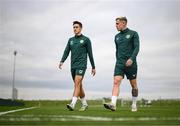 10 October 2023; Jamie McGrath, left, and Sam Szmodics during a Republic of Ireland training session at the FAI National Training Centre in Abbotstown, Dublin. Photo by Stephen McCarthy/Sportsfile