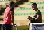 11 October 2023; Jonathan Sexton, right, and Tadhg Beirne during an Ireland Rugby squad training session at Stade Omnisports des Fauvettes in Domont, France. Photo by Harry Murphy/Sportsfile