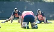 11 October 2023; Robbie Henshaw, left, and Jonathan Sexton during an Ireland Rugby squad training session at Stade Omnisports des Fauvettes in Domont, France. Photo by Harry Murphy/Sportsfile
