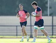 11 October 2023; Jonathan Sexton, left, and Joe McCarthy during an Ireland Rugby squad training session at Stade Omnisports des Fauvettes in Domont, France. Photo by Harry Murphy/Sportsfile