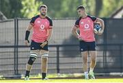 11 October 2023; Iain Henderson, left, and Jonathan Sexton during an Ireland Rugby squad training session at Stade Omnisports des Fauvettes in Domont, France. Photo by Harry Murphy/Sportsfile