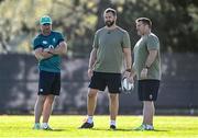 11 October 2023; Ireland coaches, from left, assistant coach Mike Catt, head coach Andy Farrell and national scrum coach John Fogarty during an Ireland Rugby squad training session at Stade Omnisports des Fauvettes in Domont, France. Photo by Harry Murphy/Sportsfile
