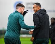 11 October 2023; Matt Doherty, left, and Adam Idah during a Republic of Ireland training session at the FAI National Training Centre in Abbotstown, Dublin. Photo by Stephen McCarthy/Sportsfile